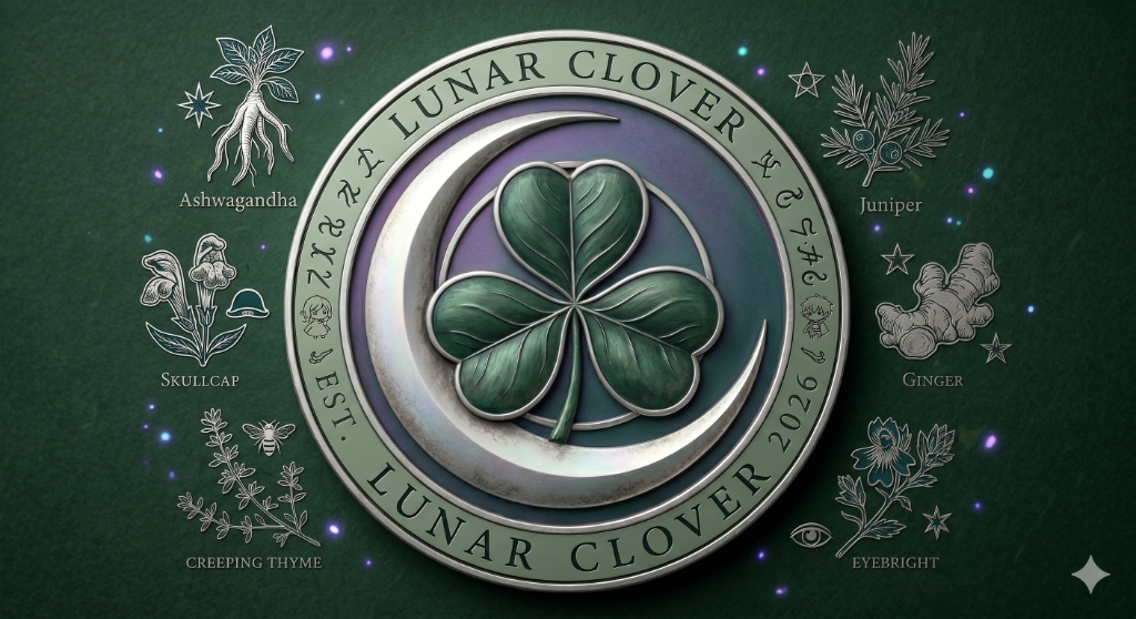 The Lunar Clover seal — a clover cradled by a crescent moon